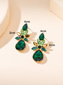 Bông tai giọt nước Rhinestone trang trí - màu xanh lá - Xem 3
