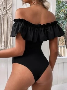 SHEIN Unity Áo liền quần ôm nữ Xù màu trơn Gợi cảm - màu đen - Xem 2