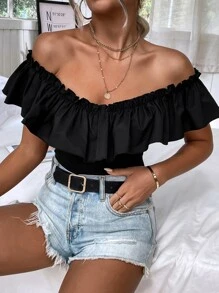 SHEIN Unity Áo liền quần ôm nữ Xù màu trơn Gợi cảm - màu đen - Xem 3