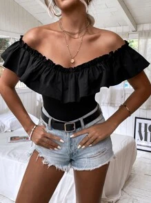 SHEIN Unity Áo liền quần ôm nữ Xù màu trơn Gợi cảm - màu đen - Xem 6