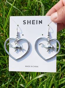 Khủng long & Bông tai thả hình trái tim - Bạc - Xem 1
