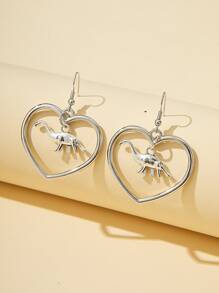 Khủng long & Bông tai thả hình trái tim - Bạc - Xem 2