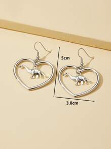 Khủng long & Bông tai thả hình trái tim - Bạc - Xem 3