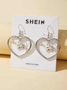 Khủng long & Bông tai thả hình trái tim - Bạc - Xem 4