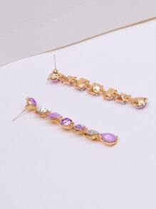 1對時尚水晶方形幾何流蘇耳環,適合日常佩戴 - 紫色 - 查看 2