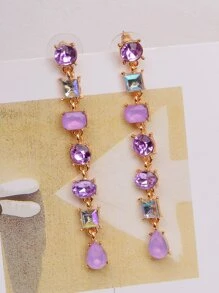 1對時尚水晶方形幾何流蘇耳環,適合日常佩戴 - 紫色 - 查看 5