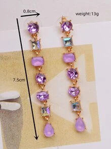 1對時尚水晶方形幾何流蘇耳環,適合日常佩戴 - 紫色 - 查看 6