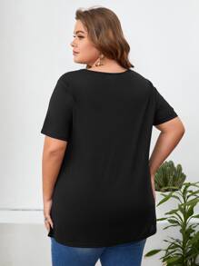 EMERY ROSE 大碼紐扣細節素色T恤 - 黑色 - 查看 2