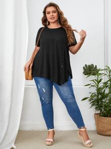 EMERY ROSE 大碼紐扣細節素色T恤 - 黑色 - 查看 5