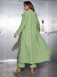 Modelyn Solid Button Front Tank Top & Wide Leg Trousers & Coat - Lime Green - View 2