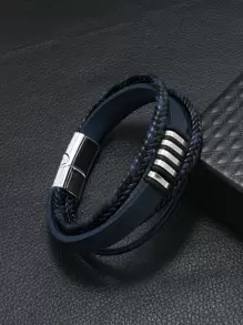 Vòng tay PU nhiều lớp thời trang và phổ biến dành cho nam giới để làm quà tặng trang sức và cho vẻ ngoài sành điệu - Nhiều màu - Xem 1