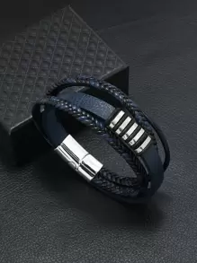 Vòng tay PU nhiều lớp thời trang và phổ biến dành cho nam giới để làm quà tặng trang sức và cho vẻ ngoài sành điệu - Nhiều màu - Xem 4