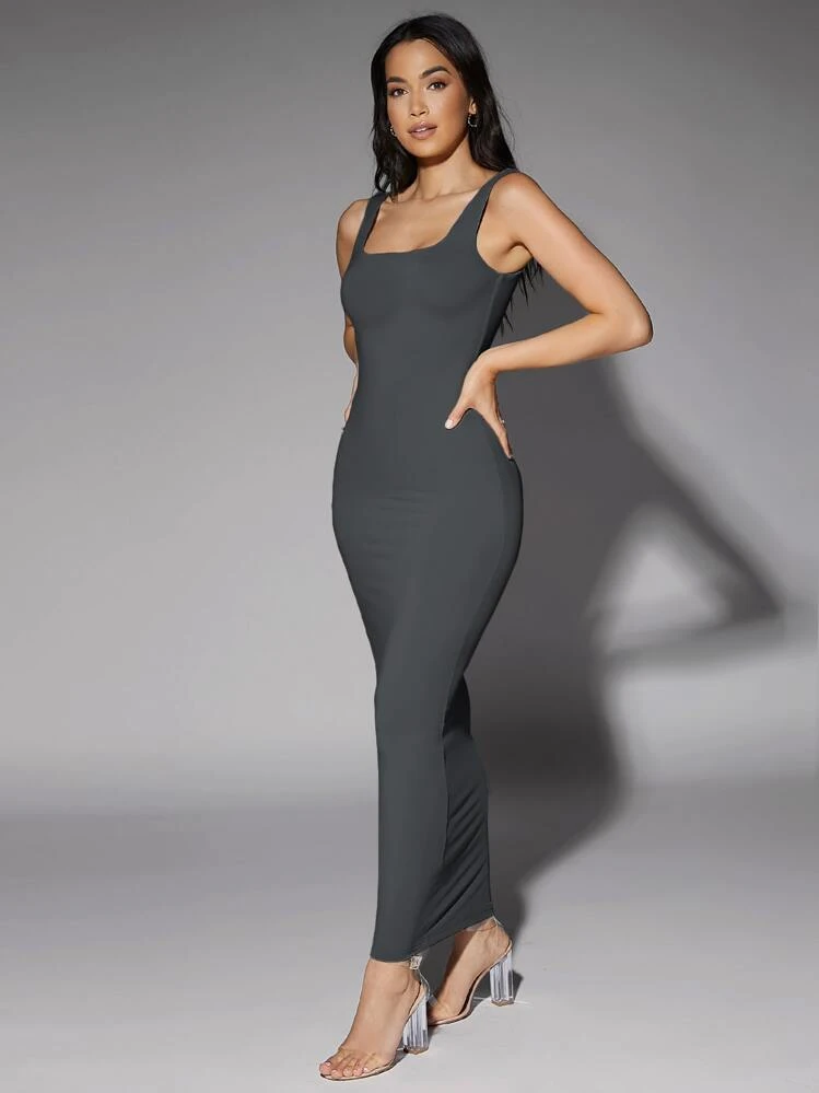 Silquee Vestido Regata Decote Canoa Sólido - Chumbo - Visão 4