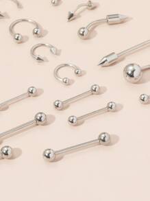 42入組幾何裝飾面部穿刺珠寶套裝不銹鋼時尚朋克完美穿孔適合女士和男士身體鏈禮品 - 銀色 - 查看 3