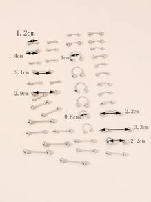 42入組幾何裝飾面部穿刺珠寶套裝不銹鋼時尚朋克完美穿孔適合女士和男士身體鏈禮品 - 銀色 - 查看 4