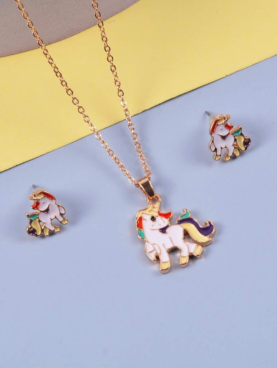 3入組女孩獨角獸裝飾首飾套裝 - 彩色 - 查看 1