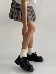 Lace-up Front Platform Oxford Shoes - Black - View 3