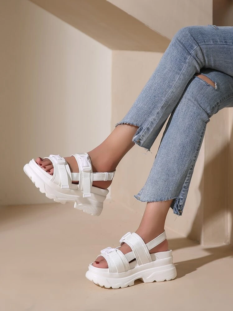 Release Buckle Decor Sport Sandals - White - View 3