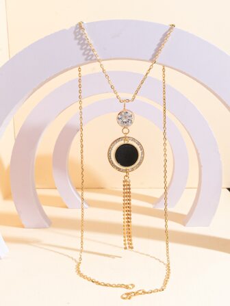 Rhinestone Decor Round Pendant Necklace