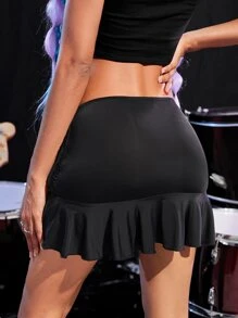 SHEIN ICON Falda talle bajo fruncido con diseño de ojal bajo con fruncido - Negro - Ver 2