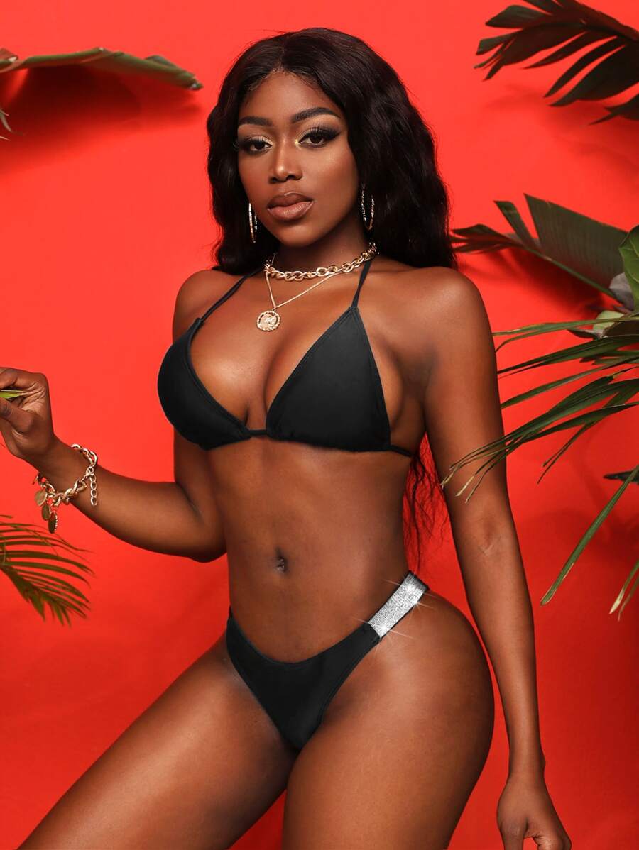 Triangle High Cut Bikini For Summer Beach - Black - View 1