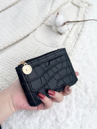 鳄鱼压纹硬币超薄轻便便携式现金身份证卡拉链生日礼物情人节礼物情侣女士女孩青少年大学生学生书包学校用品宿舍和返校礼物学校用品教师礼物返校卡夹卡夹钱包名片夹信用卡夹女士女士钱包迷你钱包钱包钱包卡片钱包