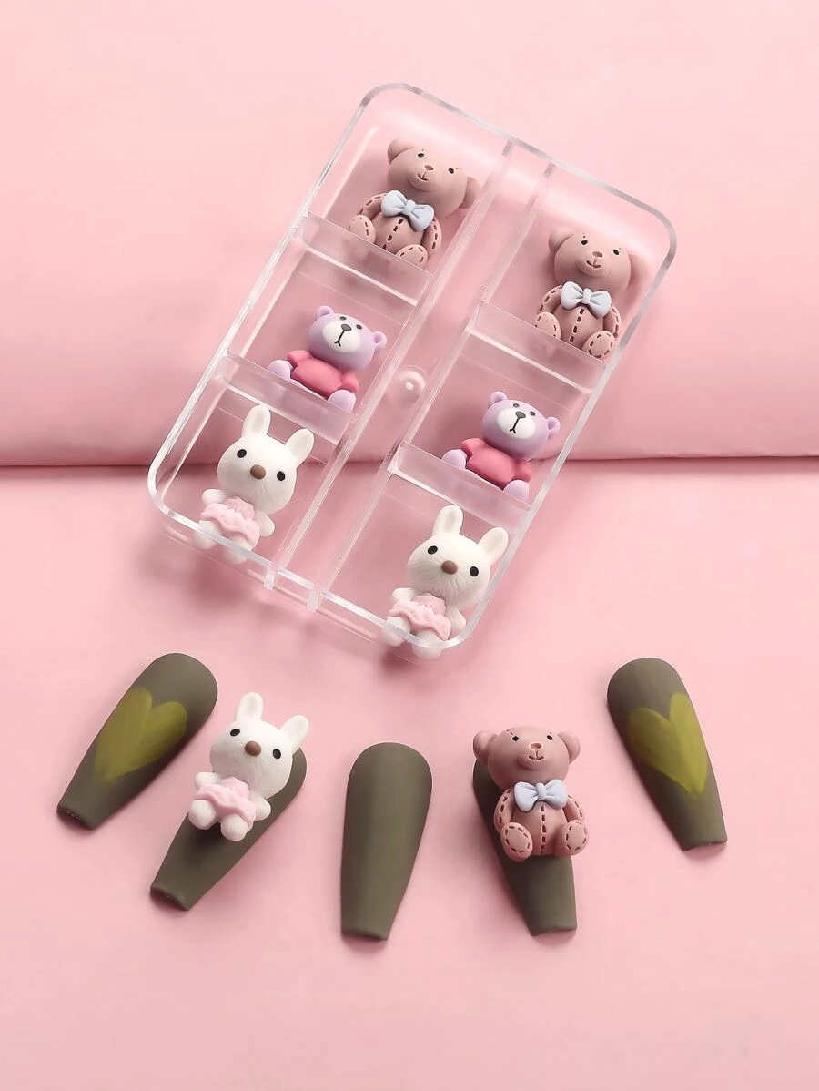 1 caja Decoración de uñas oso de dibujos animados & con diseño de conejo - Multicolor - Ver 1