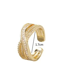 Nooxian 1pc Crossed Opening Super Shiny Cubic Zirconia Copper Ring - Yellow Gold - View 5