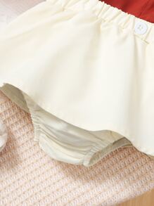 Baby Guipure Lace Detail Colorblock Ruffle Trim Combo Bodysuit Dress - Red and White - View 5