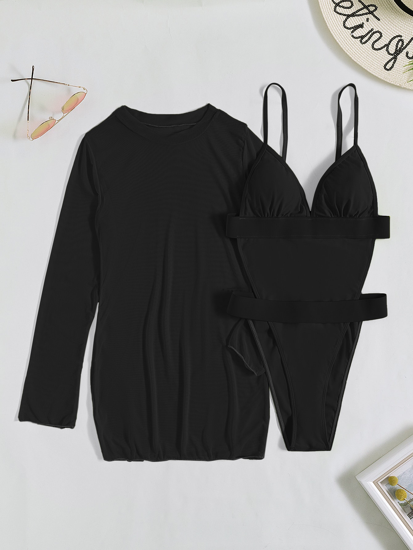 Plain High Cut One Piece Swimsuit With Cover Up SHEIN USA