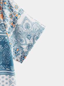 SHEIN 年轻男孩佩斯利印花短袖休闲衬衫，适合夏季