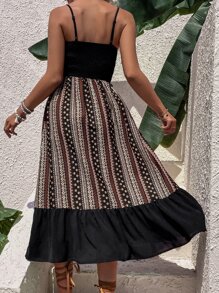 SHEIN VCAY Vestido de tirantes con estampado floral bajo con fruncido