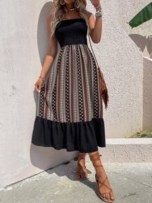 SHEIN VCAY Vestido de tirantes con estampado floral bajo con fruncido