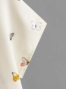 SHEIN Tween Girl Butterfly Print Batwing Sleeve Blouse - Beige - View 3