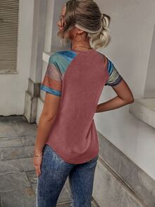 EMERY ROSE Colour Block Raglan Sleeve Patched Pocket Tee - Multicolor - View 2