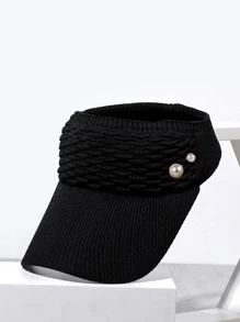 Faux Pearl Decor Visor Hat - Black - View 1