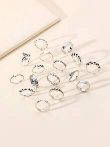 16 chiếc nhẫn trang trí trái tim & lá - Màu Bạc Cổ - Xem 1