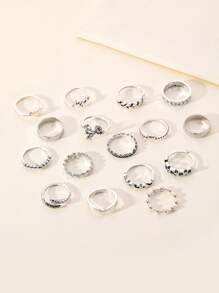 16 chiếc nhẫn trang trí trái tim & lá - Màu Bạc Cổ - Xem 2