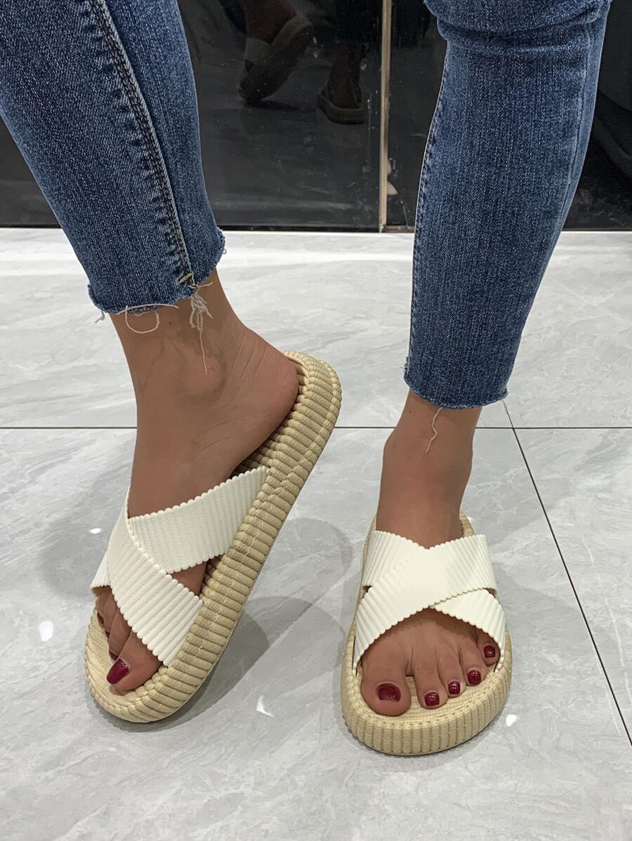 極簡風格交叉涼鞋 - 米色 - 查看 1