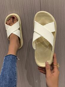 極簡風格交叉涼鞋 - 米色 - 查看 4