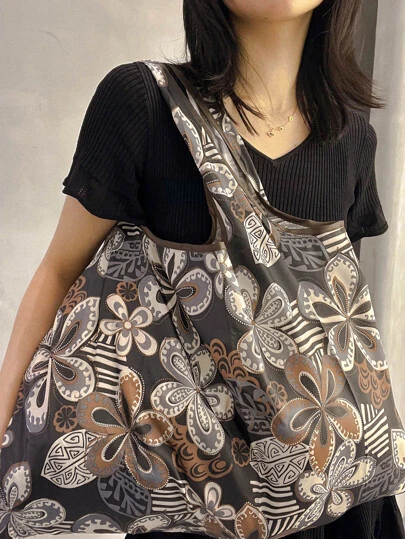 Floral Print Contrast Binding Shopper Bag
