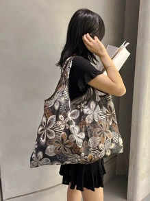 Borsa della spesa con stampa floreale bordo a contrasto - Multicolore - Visualizzare 5