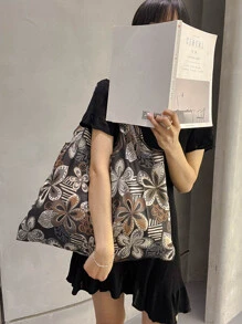 Borsa della spesa con stampa floreale bordo a contrasto - Multicolore - Visualizzare 6