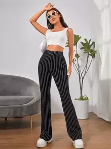 SHEIN EZwear Pantalones acampanados de talle alto de rayas con cinturón