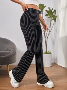 SHEIN EZwear Pantalones acampanados de talle alto de rayas con cinturón