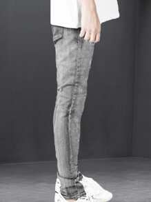 ROMWE MEN 男士破洞牛仔褲 - 灰色 - 查看 3