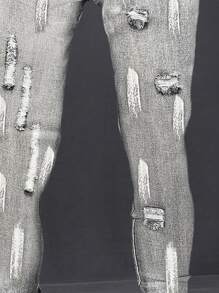 ROMWE MEN 男士破洞牛仔褲 - 灰色 - 查看 4