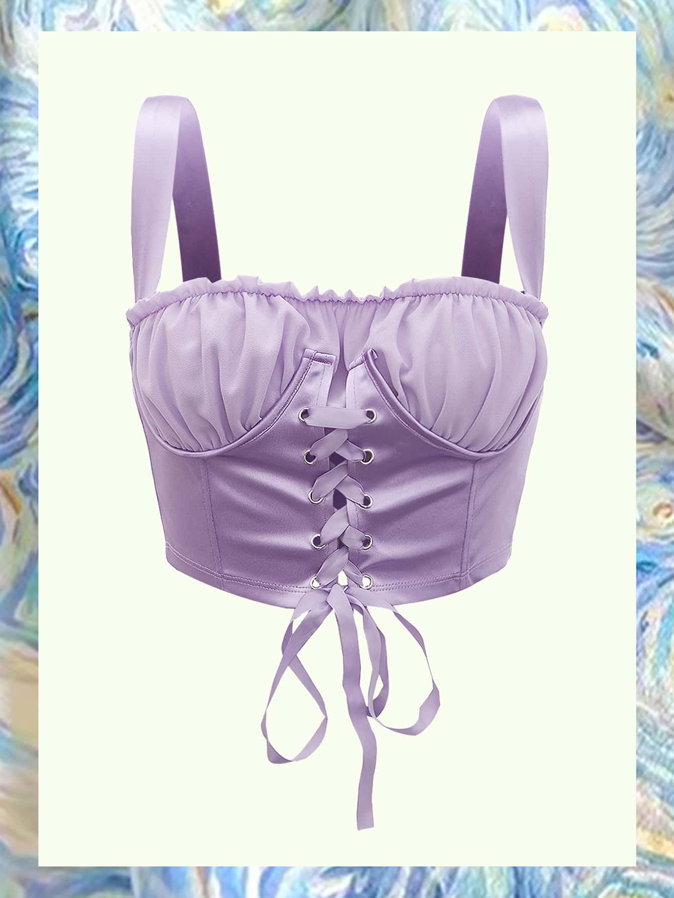SHEIN Unity Grommet Lace Up Bustier Crop Satin Cami Top - Lilac Purple - View 1