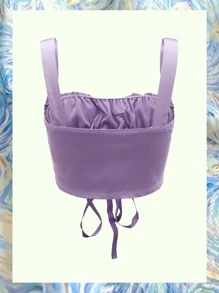 SHEIN Unity Grommet Lace Up Bustier Crop Satin Cami Top - Lilac Purple - View 2