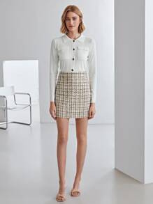 MOTF PREMIUM TWEED STRAIGHT FIT SKIRT - Khaki - View 5